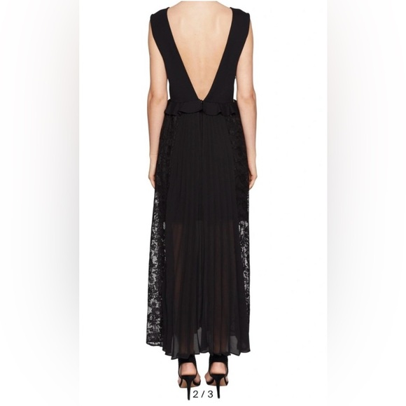 FRENCH CONNECTION ANGELINA DEEP-V PLEATED LACE AND JERSEY BLACK MAXI SEXY DESS - Picture 3 of 9